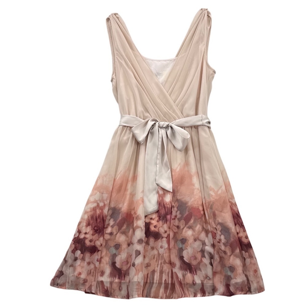 LC Lauren Conrad Womens 6 Floral Chiffon Dress Satin Sash Cottagecore Romantic